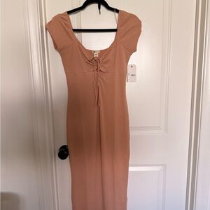 Billabong Ribbed Tie-Front Midi Dress - Blush